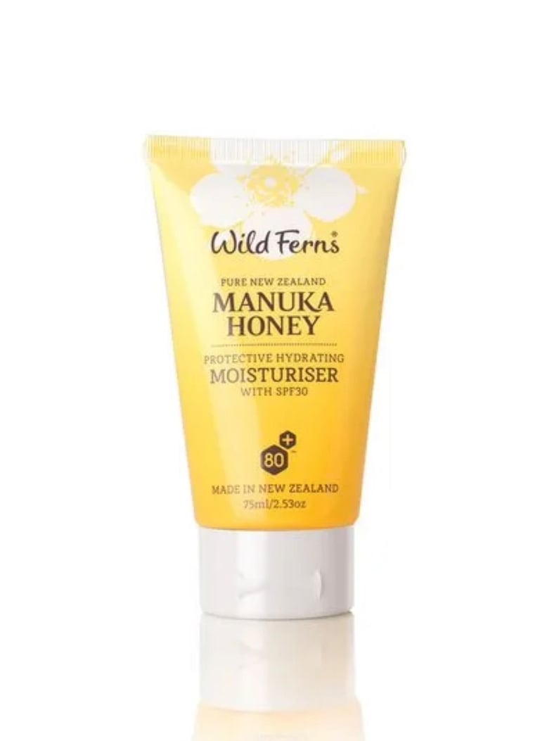 Wild Ferns Manuka Honey protective hydrating moisturiser SPF 30 tube with white cap on white background